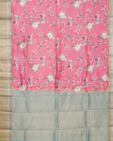 Peach pink printed kanchivaram saree
